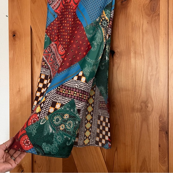 Urban Outfitters Patchwork Print Midi Skirt with slit, like new, size XS, silk - Picture 4 of 8